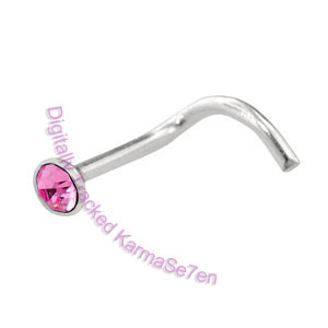 Jewel (2mm) - Pink  - Silver Nose Stud